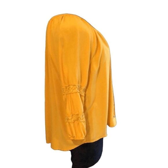 Adrienne Vittadini 2X rayon blend sunshine Yellow Peasant Poofy Sleeve Bohemian - Picture 15 of 16